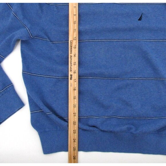 Nautica Sweater Mens XL Blue Striped Long Sleeve V-Neck Pullover Casual Preppy - Picture 9 of 11